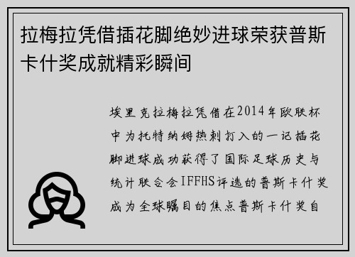 拉梅拉凭借插花脚绝妙进球荣获普斯卡什奖成就精彩瞬间